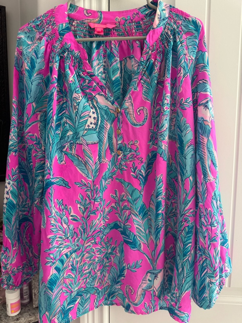 Lilly Pulitzer Pink and Teal Tropical Blouse
